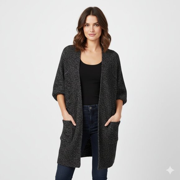 Aritzia Babaton Javier Cardigan Sweater Cocoon Open Front Mohair Wool Black XXS - Picture 1 of 14